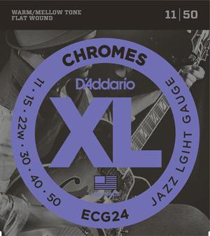 D'Addario XL Chromes Jazz Light Electric Guitar Strings ECG24 Flatwound