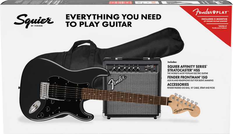 Squier Affinity Series Stratocaster HSS Pack, Laurel Fingerboard, Charcoal Frost Metallic