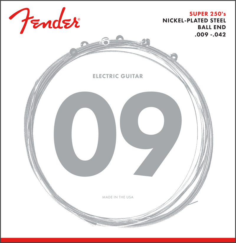 Fender Super 250s Nickel Plated Steel Ball End Electric Guitar Strings. 250L