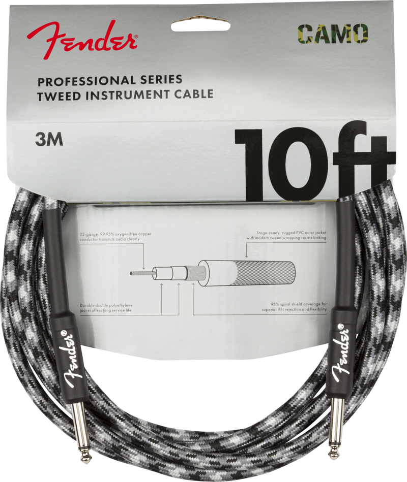 Fender Professional Series Instrument Cables, 10', Winter Camo