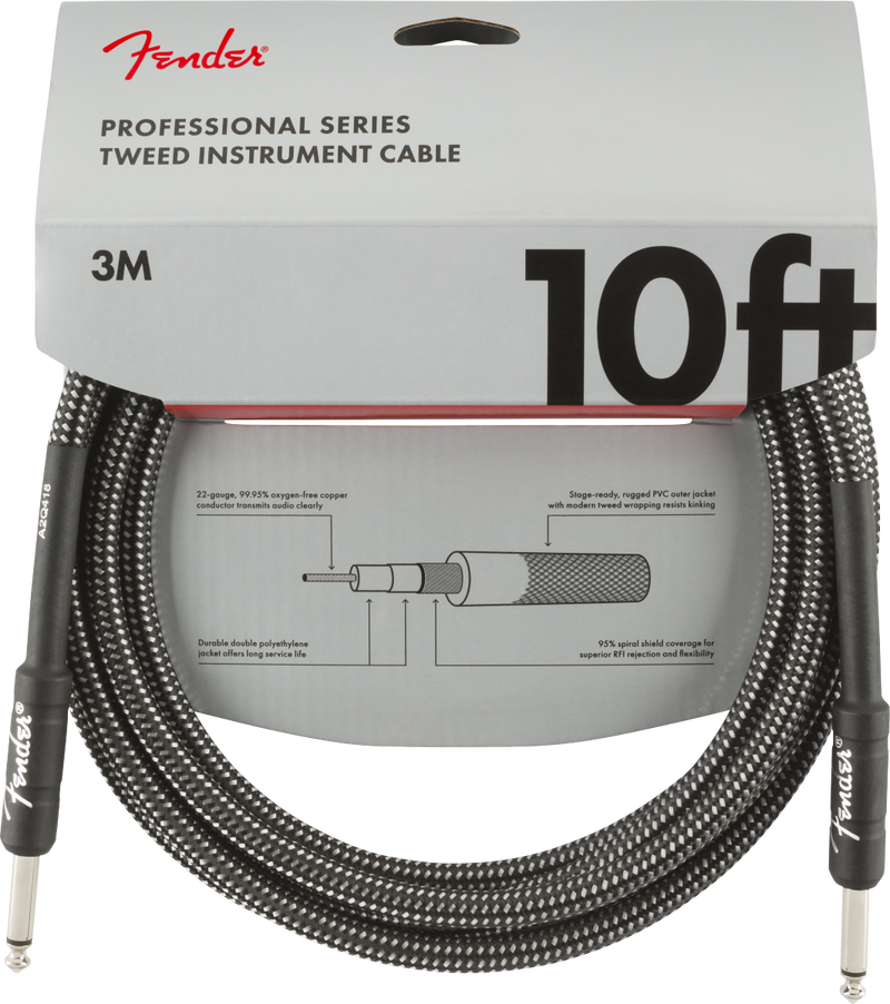 Fender Professional Series Instrument Cables, 10', Gray Tweed