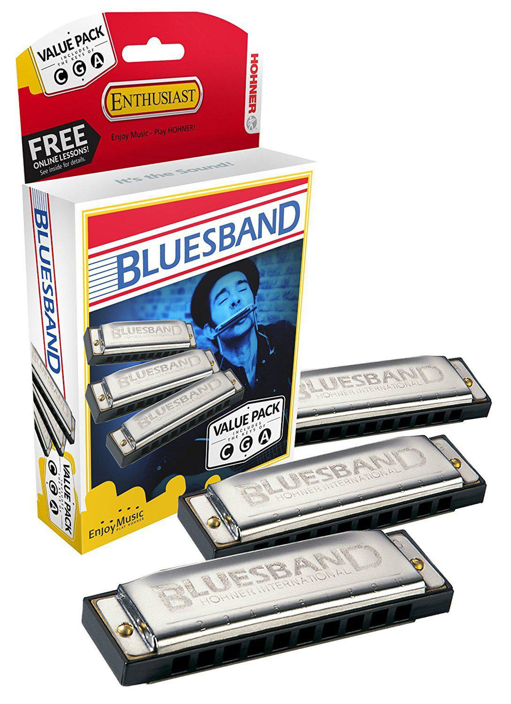 Hohner Bluesband Harmonica Pro Pack, Keys of C, G, and A Major
