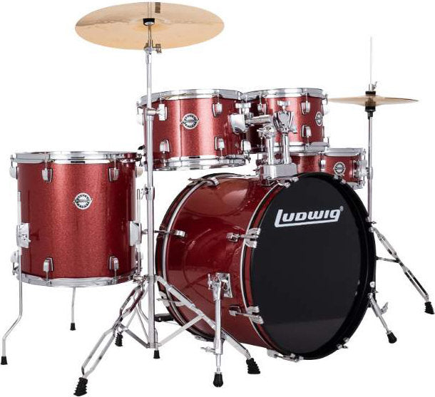Ludwig Accent Fuse 5-Piece Drum Set - Hardware, Cymbals, Throne Included, Red Sparkle