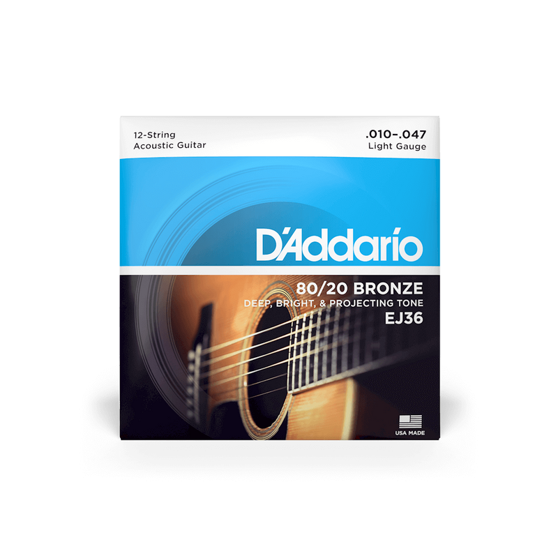 D'Addario EJ36 80/20 Bronze Light 12-String Acoustic Guitar Strings