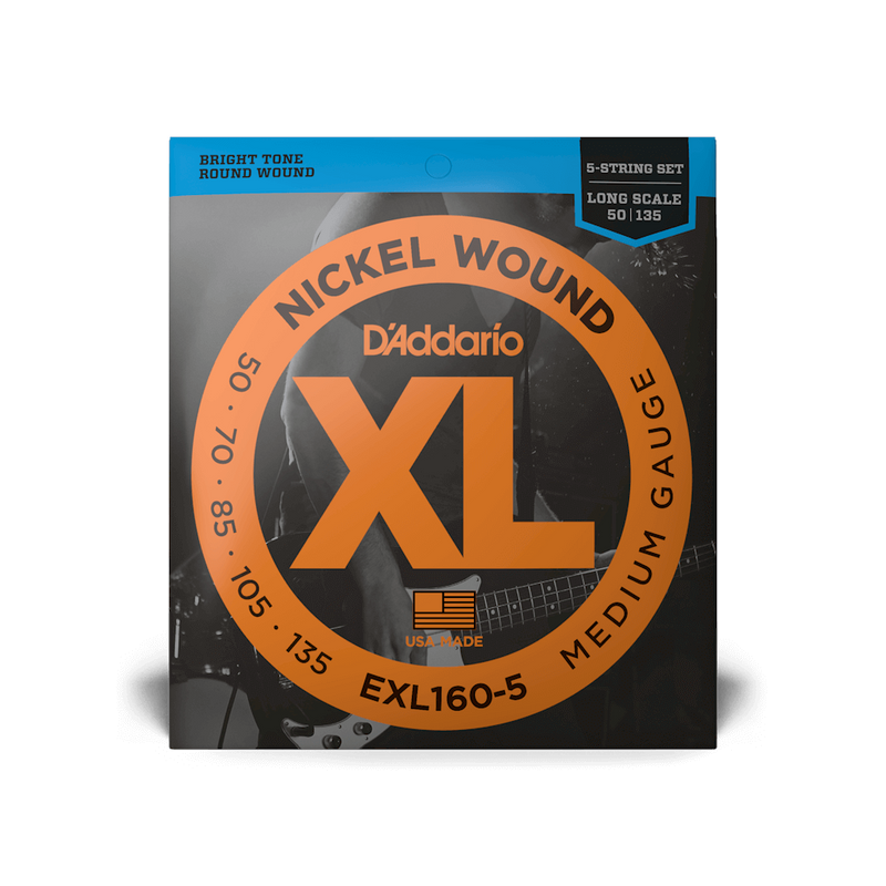 D'addario EXL160-5 5 String Nickel Wound Bass Guitar Strings, Long Scale