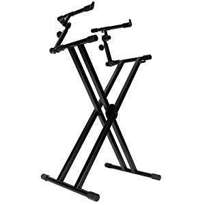 On Stage Professional heavy-duty Double-X with 2nd Tier keyboard stand